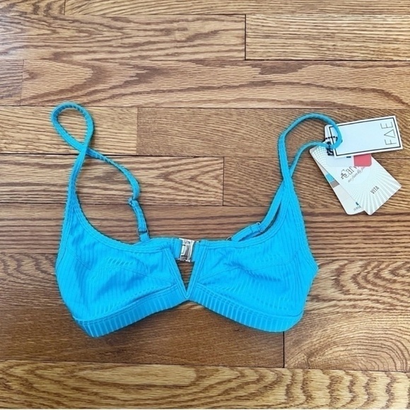 Fae House Gypsy Bikini Top in Quench Blue Ribbed Size XS NEW $90 Split V-neck - Picture 1 of 7
